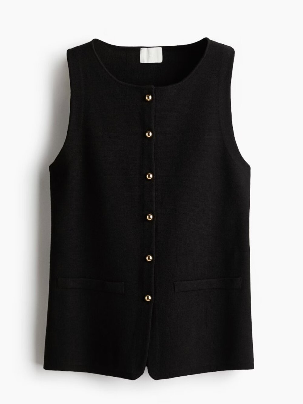 H&M | Black Fine Knit Sweater Vest | Gold Button Front | Slim Fit | Size S
